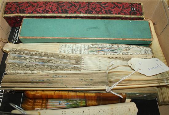 18C ivory fan decorated with sprigs of flowers, circa 1740 & a small collection of 19C & later fans